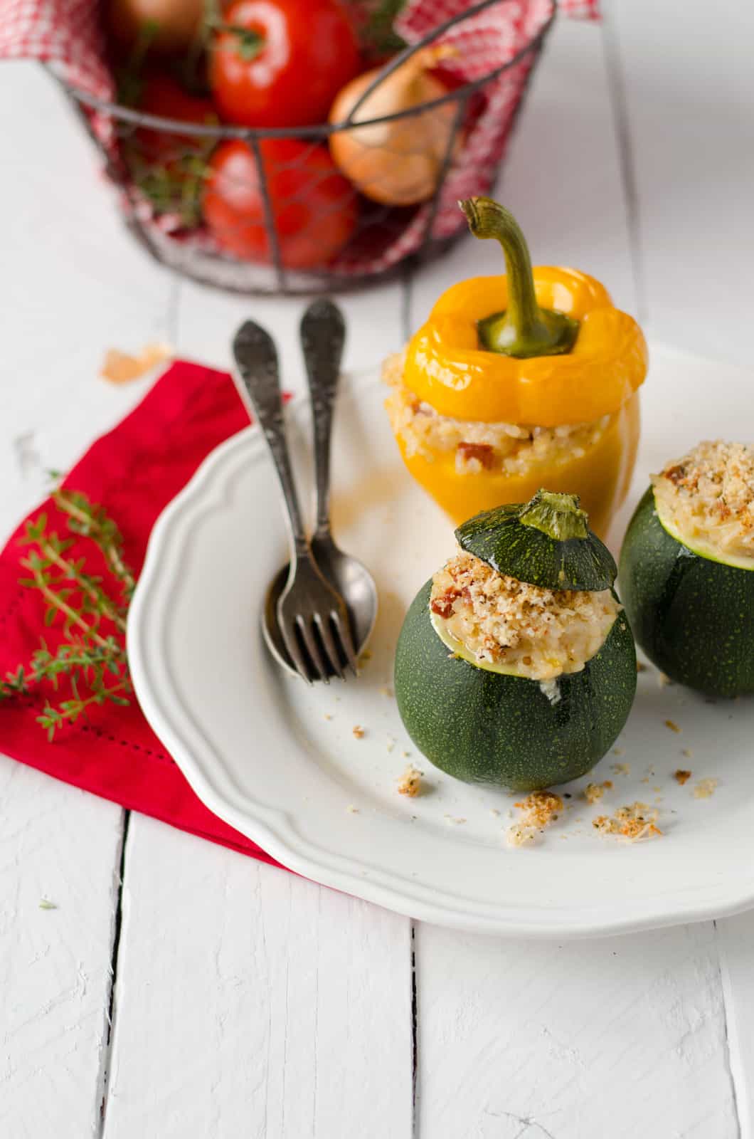 Légumes farcis au riz & chapelure aux herbes et aux graines