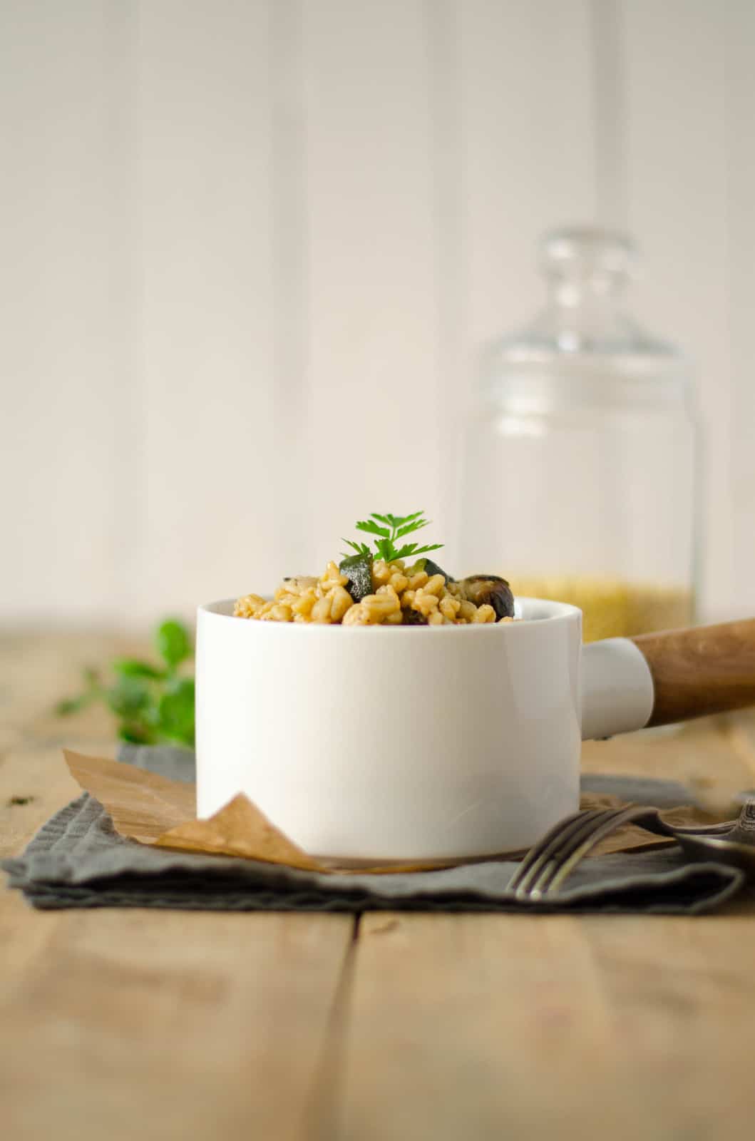 "Blésotto" aux courgettes, artichauts & parmesan