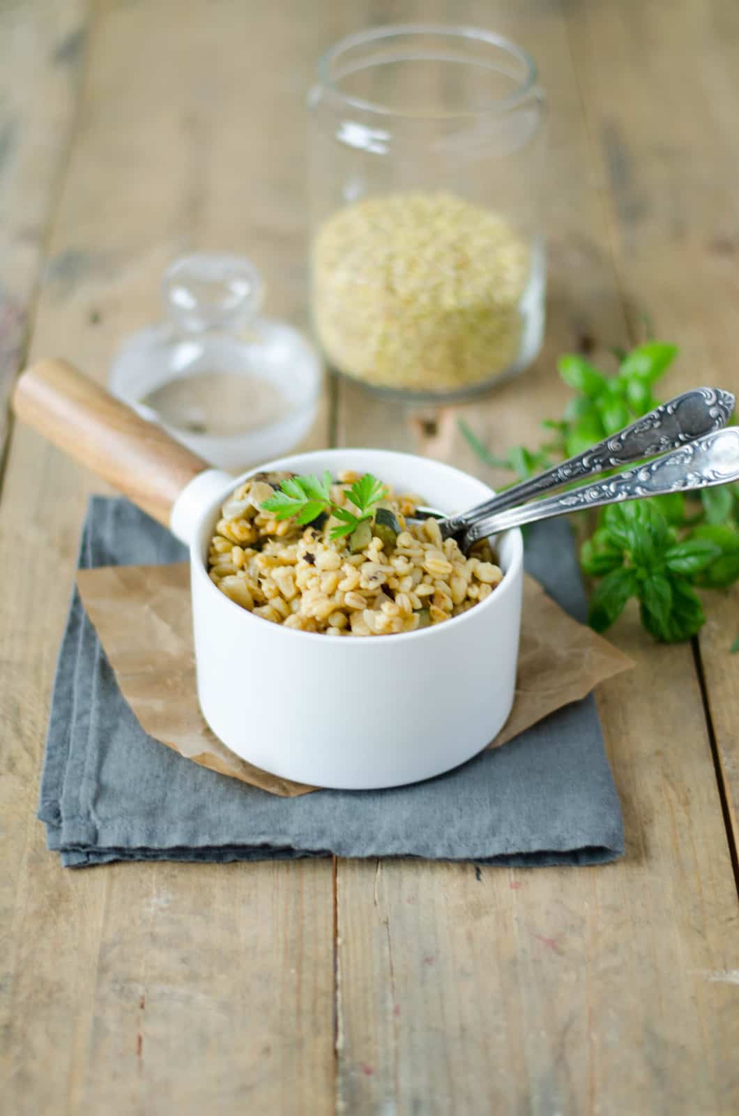 "Blésotto" aux courgettes, artichauts & parmesan