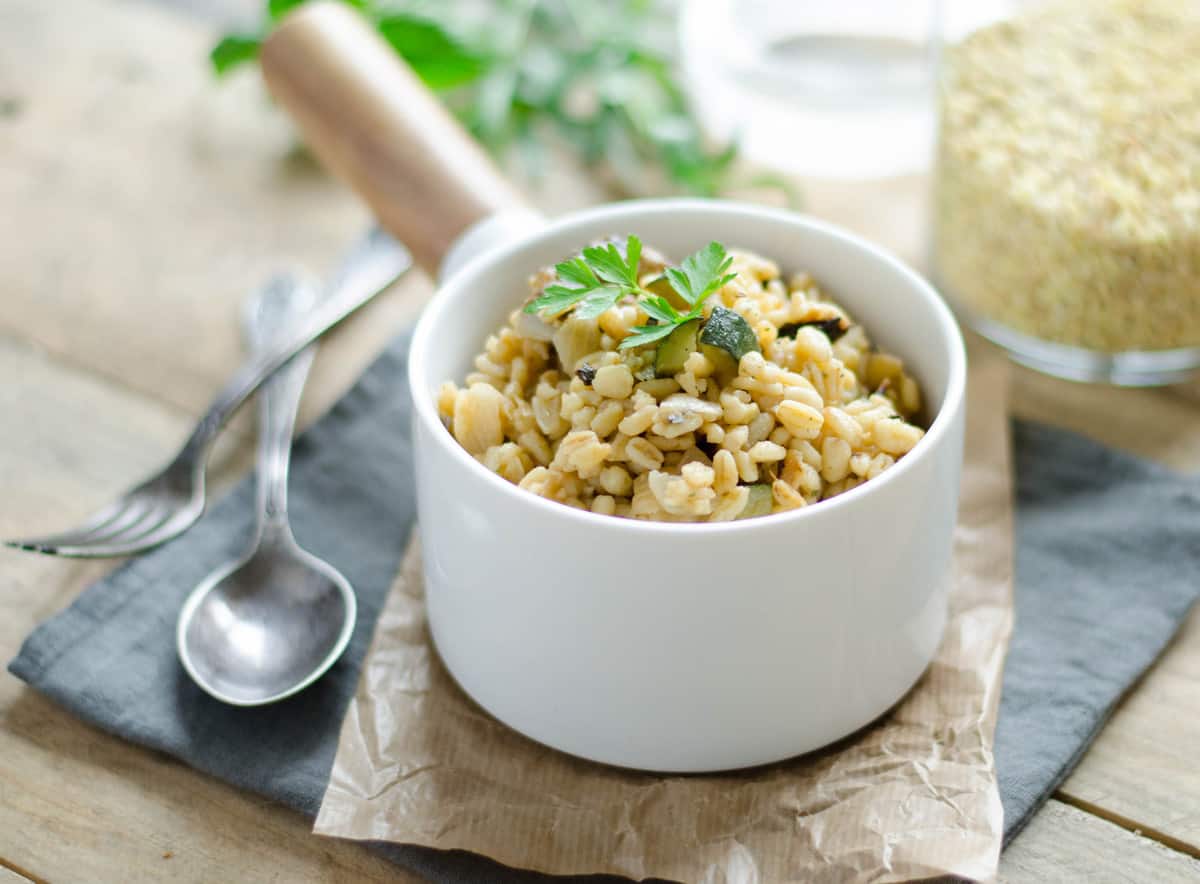 "Blésotto" aux courgettes, artichauts & parmesan