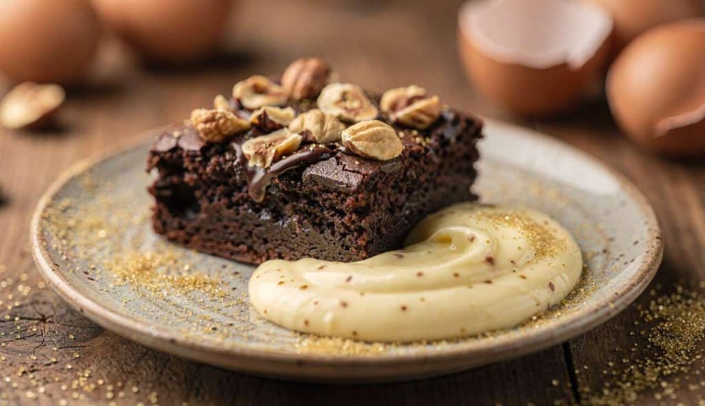 Brownie aux Noisettes et Crème Anglaise à la Vanille