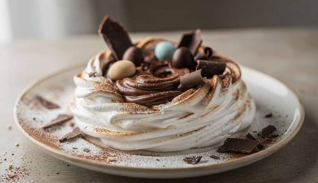 Nid de Pâques : meringue et Mousse au Chocolat