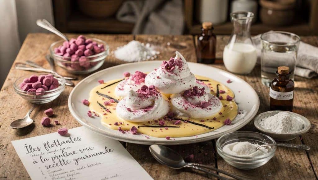 Îles flottantes à la praline rose : recette gourmande