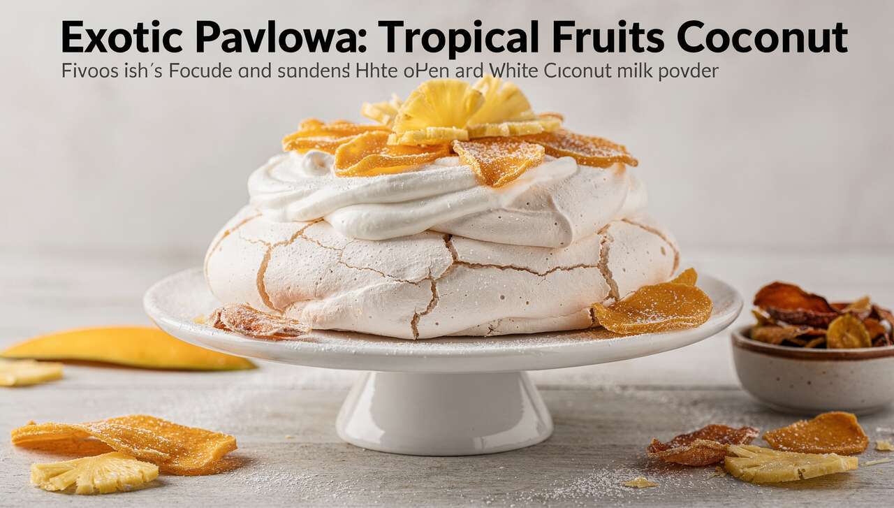 Pavlova exotique : fruits tropicaux et noix de coco