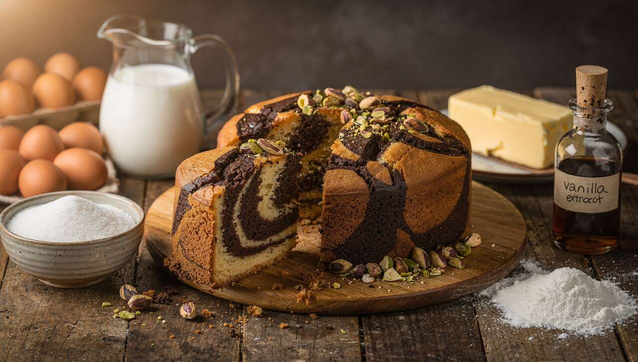 Gâteau marbré chocolat pistaches : recette gourmande