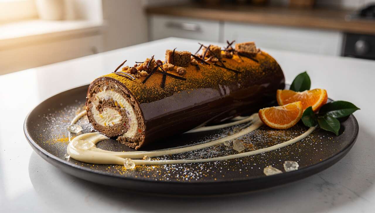 Recette de bûche clémentine, pain d'épices et chocolat
