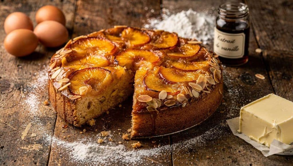 Gâteau renversé aux pêches et amandes : la recette parfaite