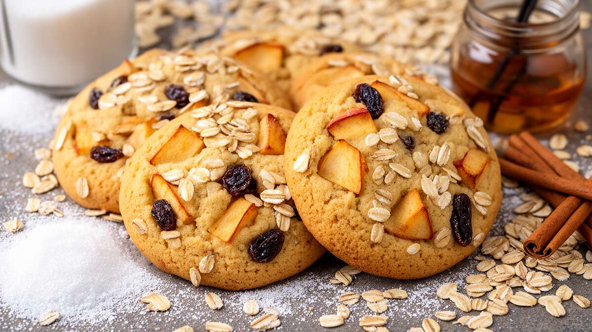 Biscuits moelleux aux pommes, raisins secs et flocons d'avoine : recette gourmande