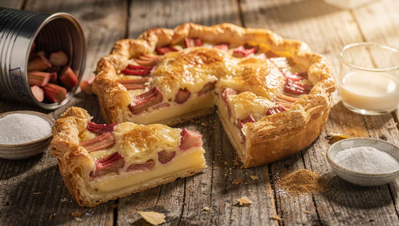 Tarte à la rhubarbe à la pâte feuilletée et crème pâtissière