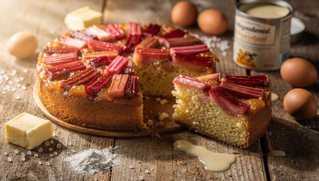 Gâteau renversé à la rhubarbe : recette facile et savoureuse