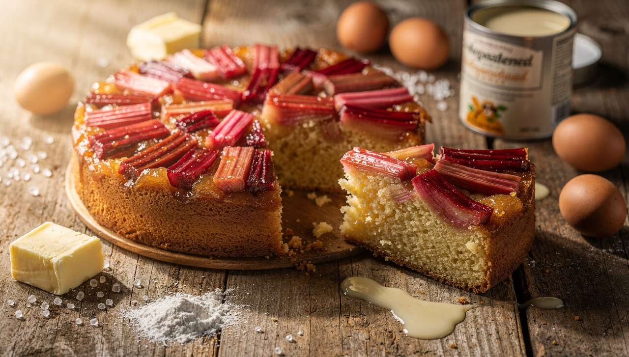 Gâteau renversé à la rhubarbe : recette facile et savoureuse