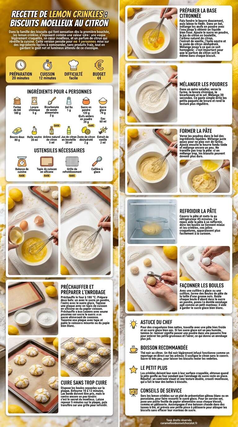 Fiche recette Recette de lemon crinkles : biscuits moelleux au citron