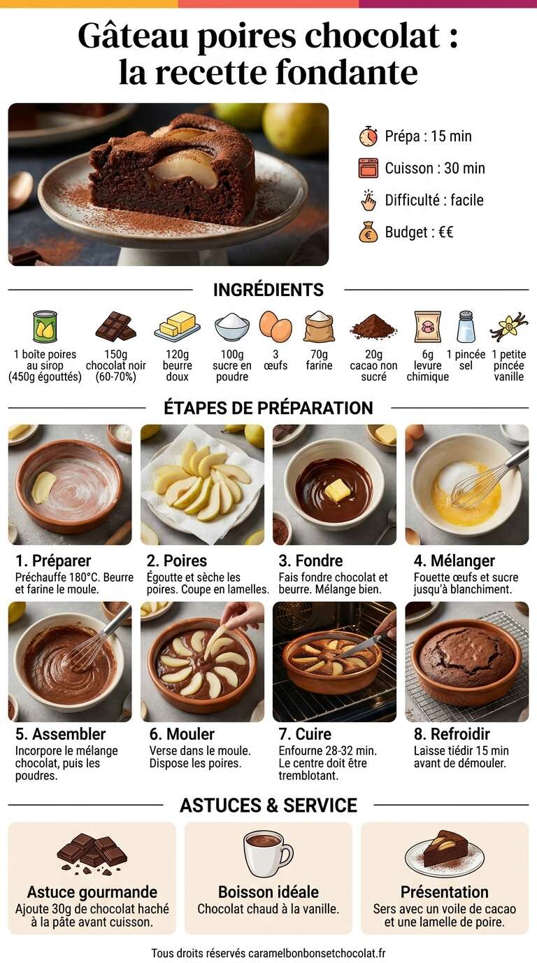 Fiche recette G&acirc;teau poires chocolat : la recette fondante