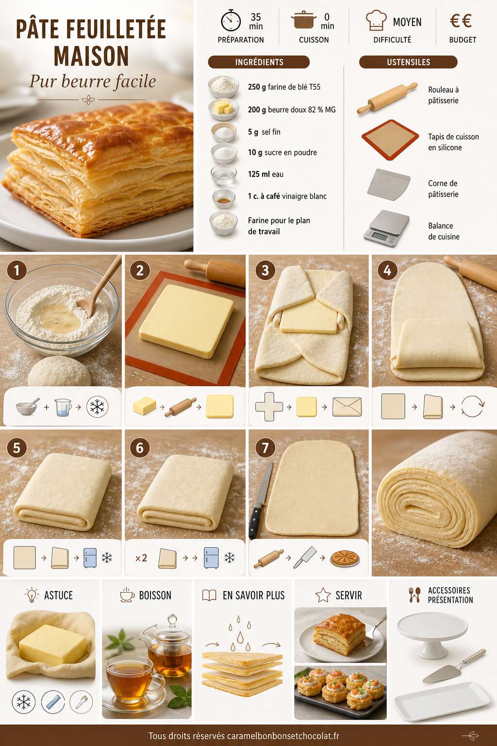 Fiche recette P&acirc;te feuillet&eacute;e maison : recette pur beurre facile