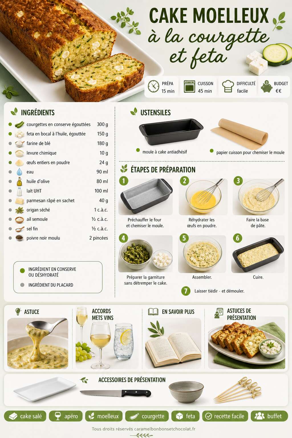 Fiche recette Cake moelleux &agrave; la courgette et feta : une recette savoureuse