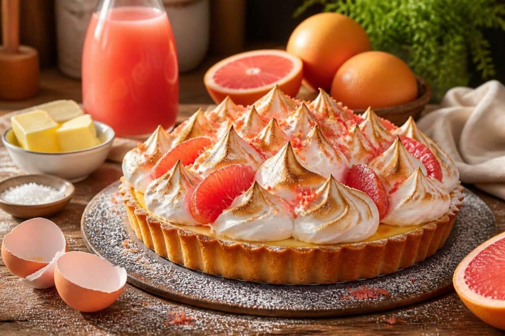 Tarte meringuée au pamplemousse rose : recette gourmande