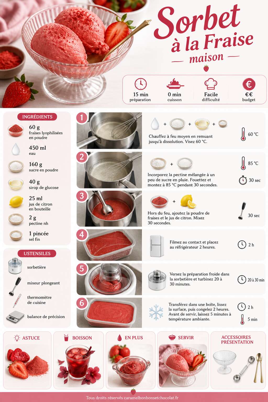 Fiche recette Recette de Sorbet &agrave; la Fraise maison