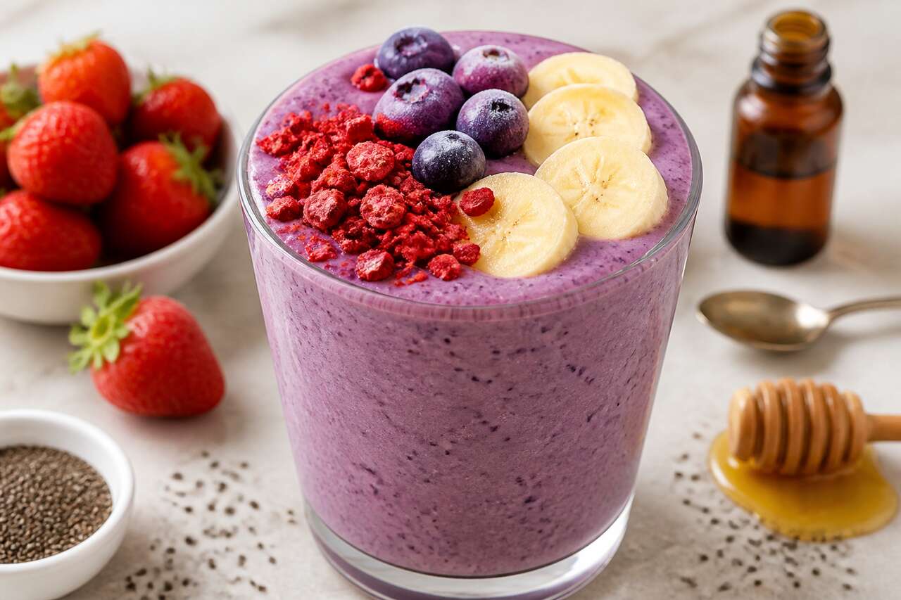 Smoothie Fraises Banane Myrtilles : recette santé et délicieuse