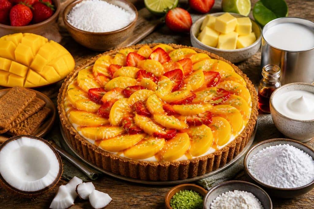 Tarte coco mangue fraise : recette exotique et gourmande