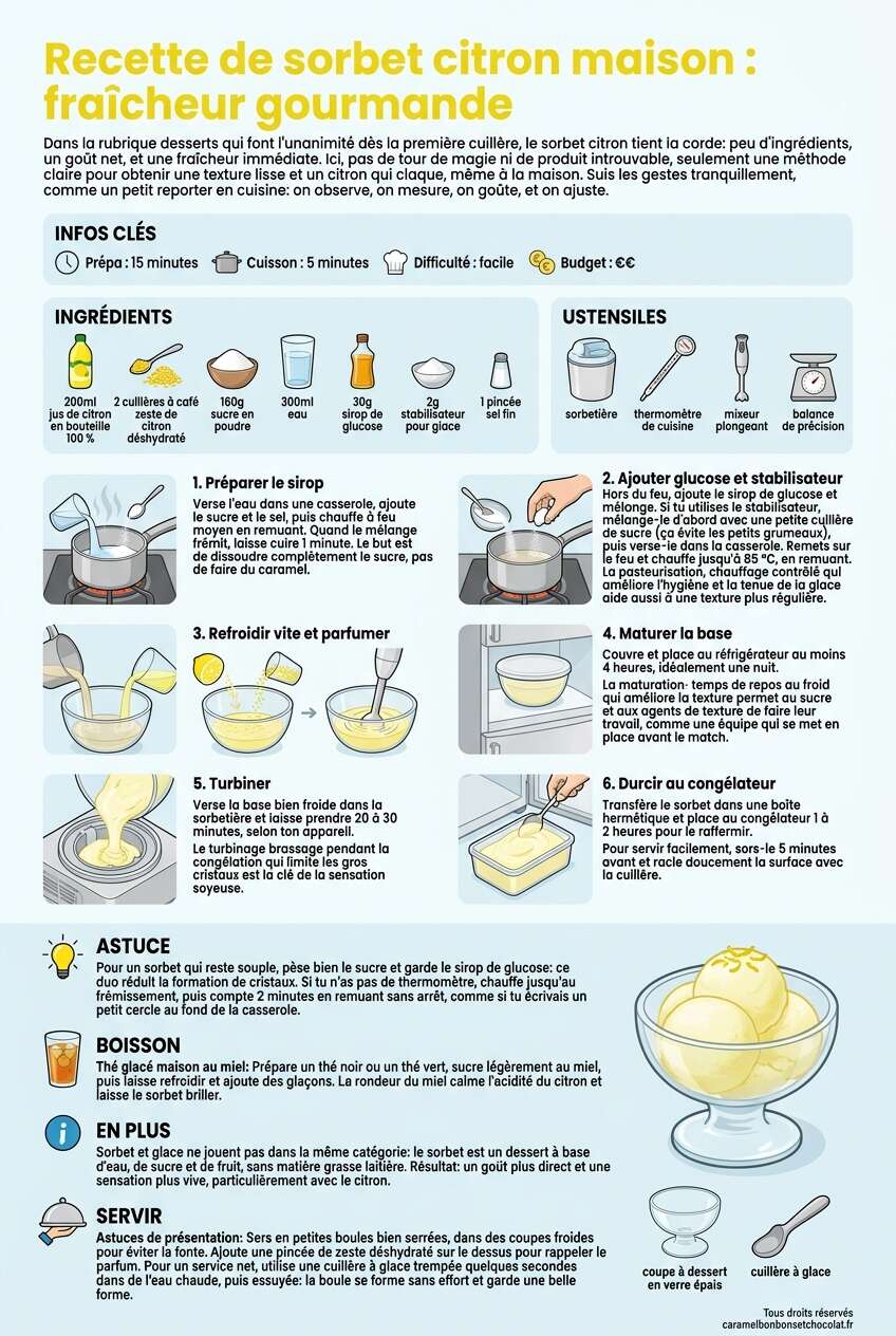 Fiche recette Recette de sorbet citron maison : fraîcheur gourmande Fiche recette Recette de sorbet citron maison : fraîcheur gourmande
