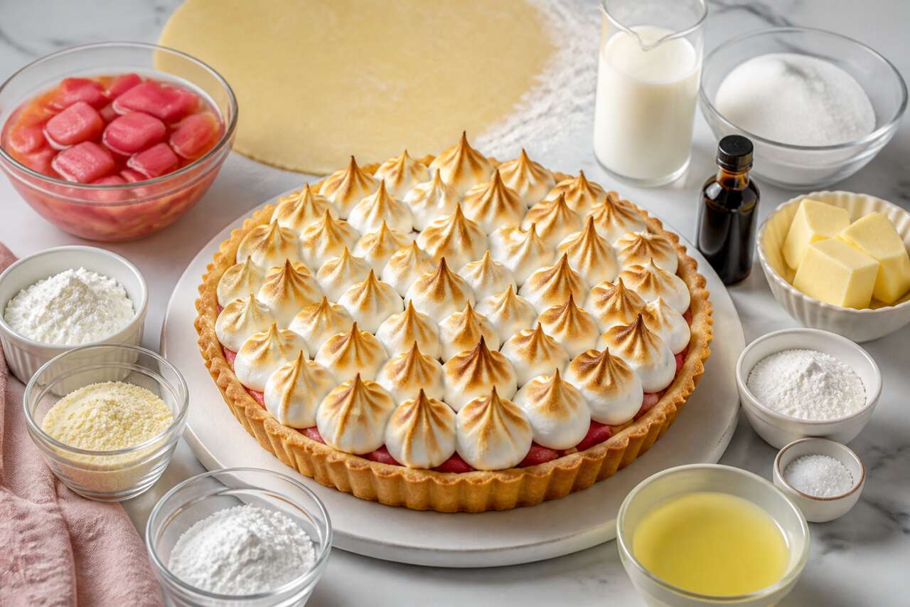 Recette de tarte à la rhubarbe meringuée