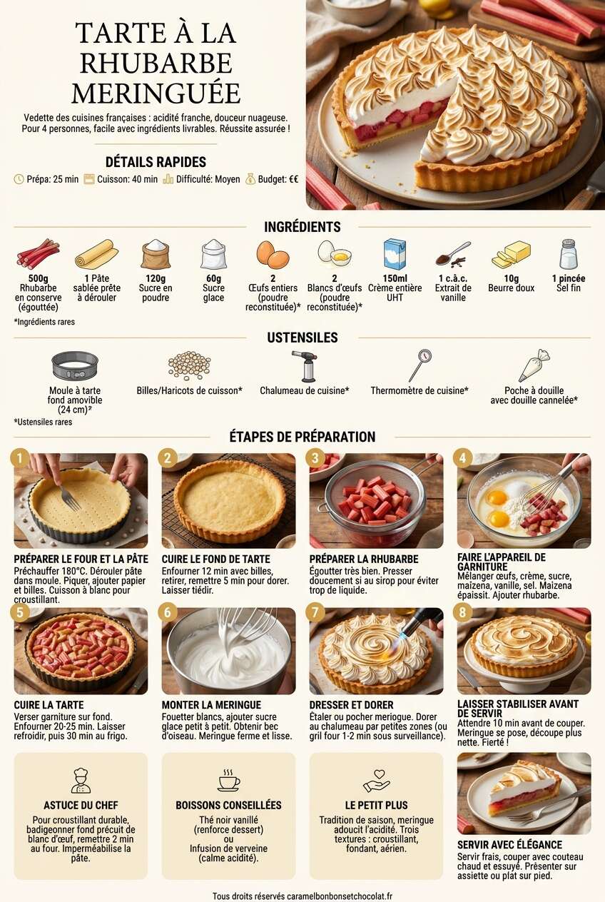 Fiche recette Recette de tarte &agrave; la rhubarbe meringu&eacute;e
