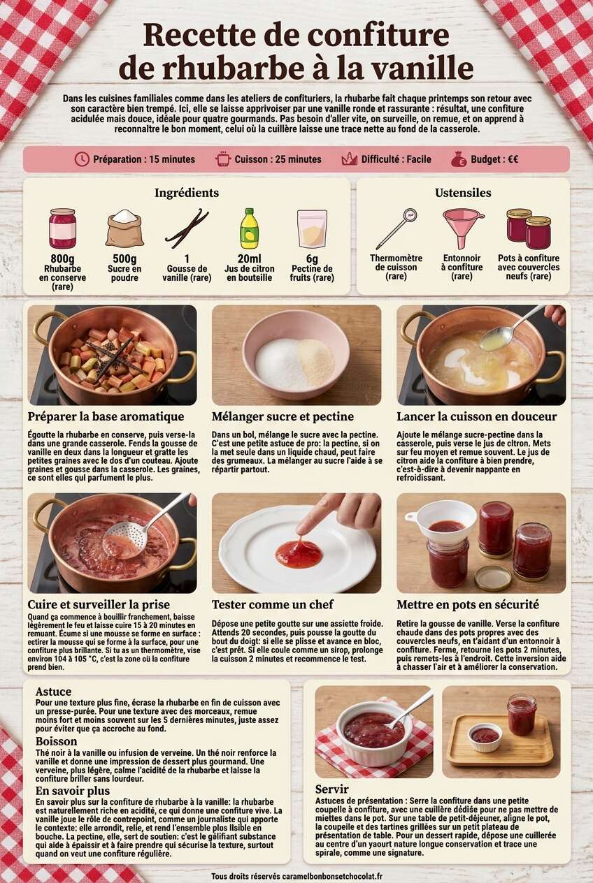 Fiche recette Recette de confiture de rhubarbe &agrave; la vanille