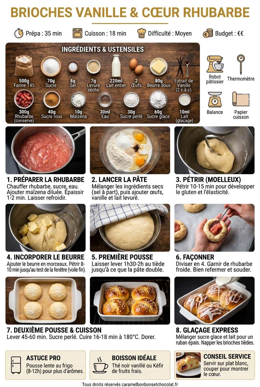 Fiche recette Recette de brioches &agrave; la vanille et &agrave; la rhubarbe