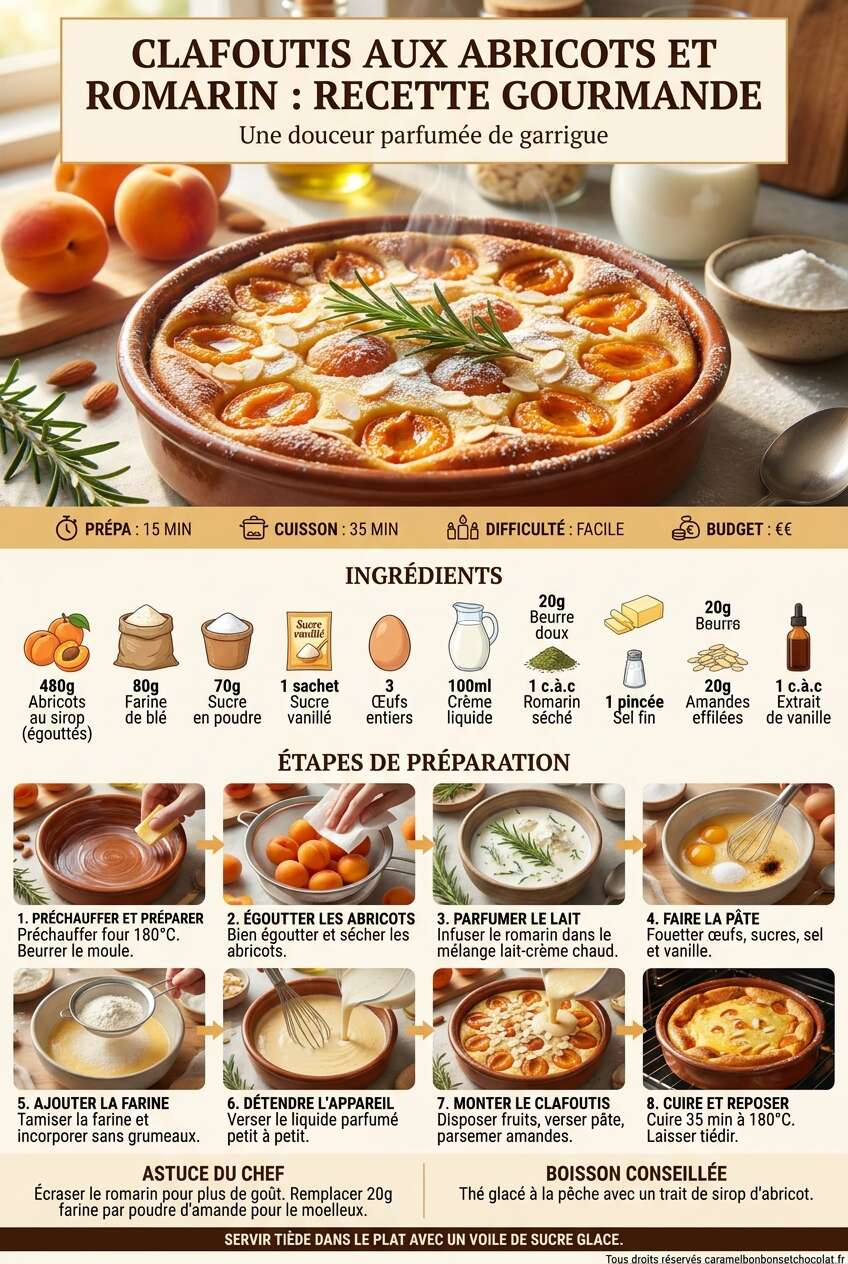 Fiche recette Clafoutis aux abricots et romarin : recette gourmande Fiche recette Clafoutis aux abricots et romarin : recette gourmande