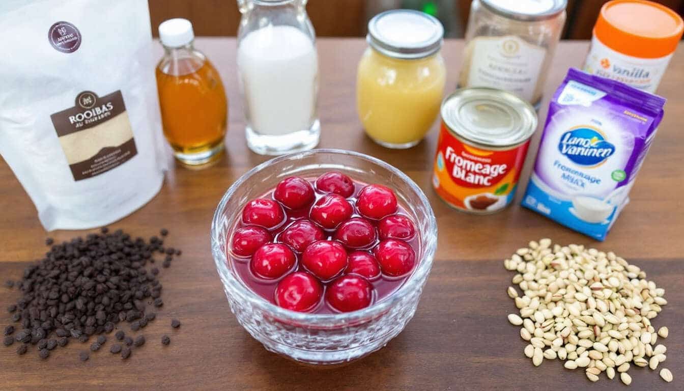 Recette de cerises au rooibos, sorbet au fromage blanc
