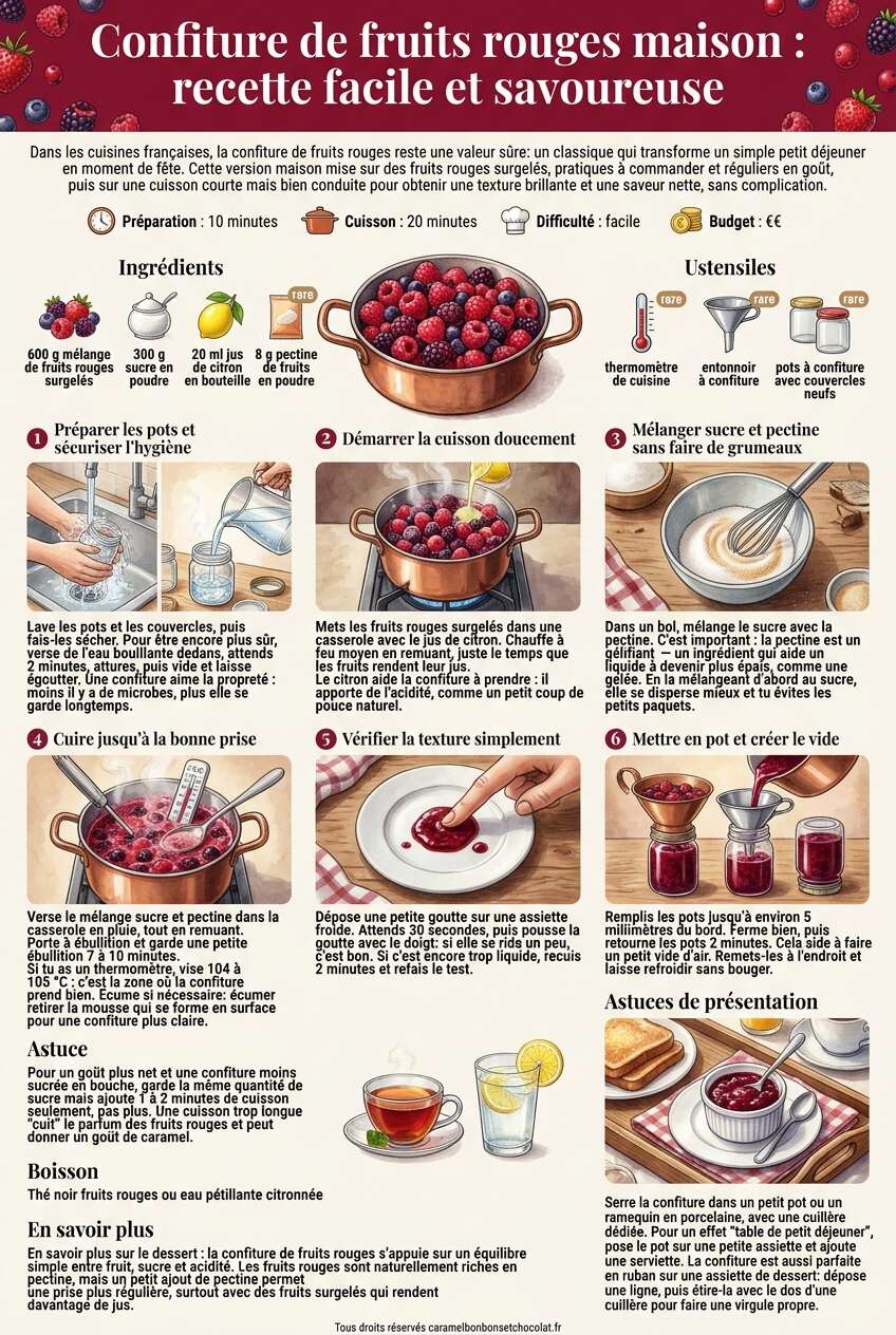 Fiche recette Confiture de fruits rouges maison : recette facile et savoureuse Fiche recette Confiture de fruits rouges maison : recette facile et savoureuse