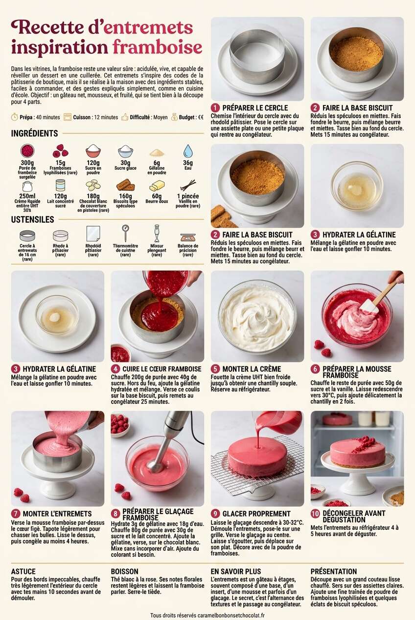 Fiche recette Recette d'entremets inspiration framboise