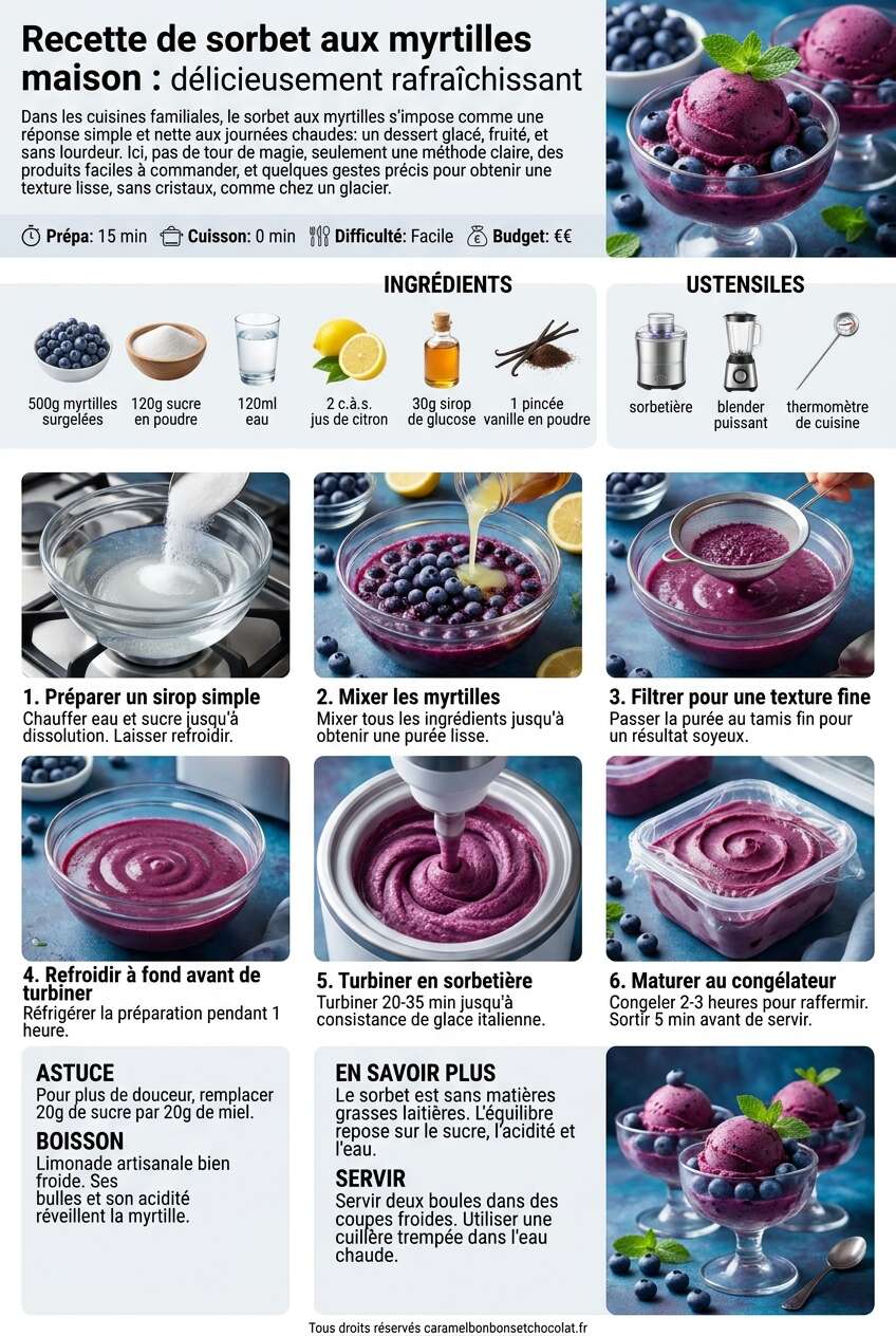 Fiche recette Recette de sorbet aux myrtilles maison : délicieusement rafraîchissant Fiche recette Recette de sorbet aux myrtilles maison : délicieusement rafraîchissant