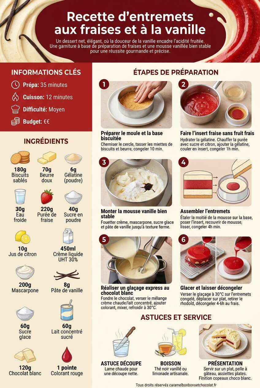Fiche recette Recette d'entremets aux fraises et à la vanille Fiche recette Recette d'entremets aux fraises et à la vanille