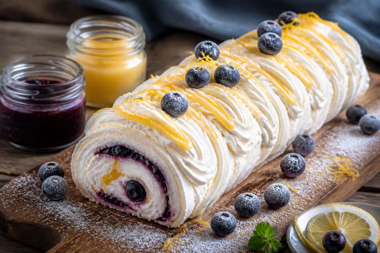 Roulé meringué citron myrtilles : recette gourmande et fruitée