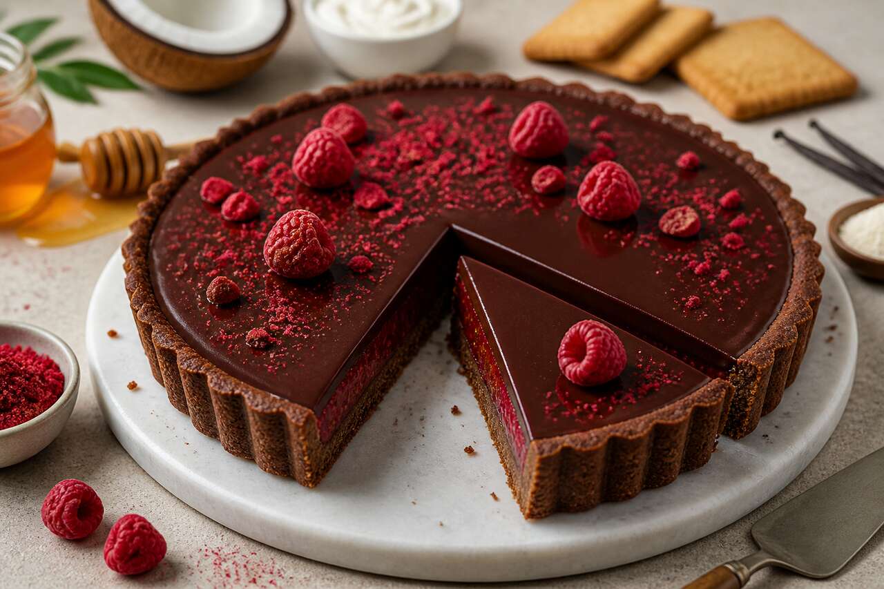 Recette de tarte au chocolat et framboises