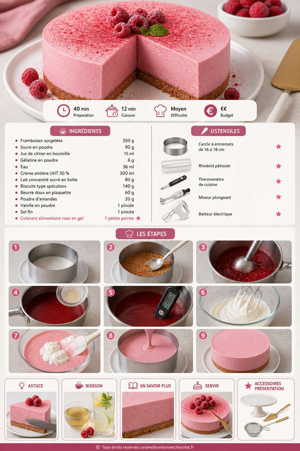 Fiche recette Recette d'entremets à la framboise Fiche recette Recette d'entremets à la framboise