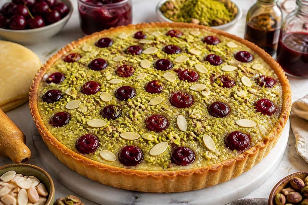 Tarte à la pistache et aux cerises : recette gourmande