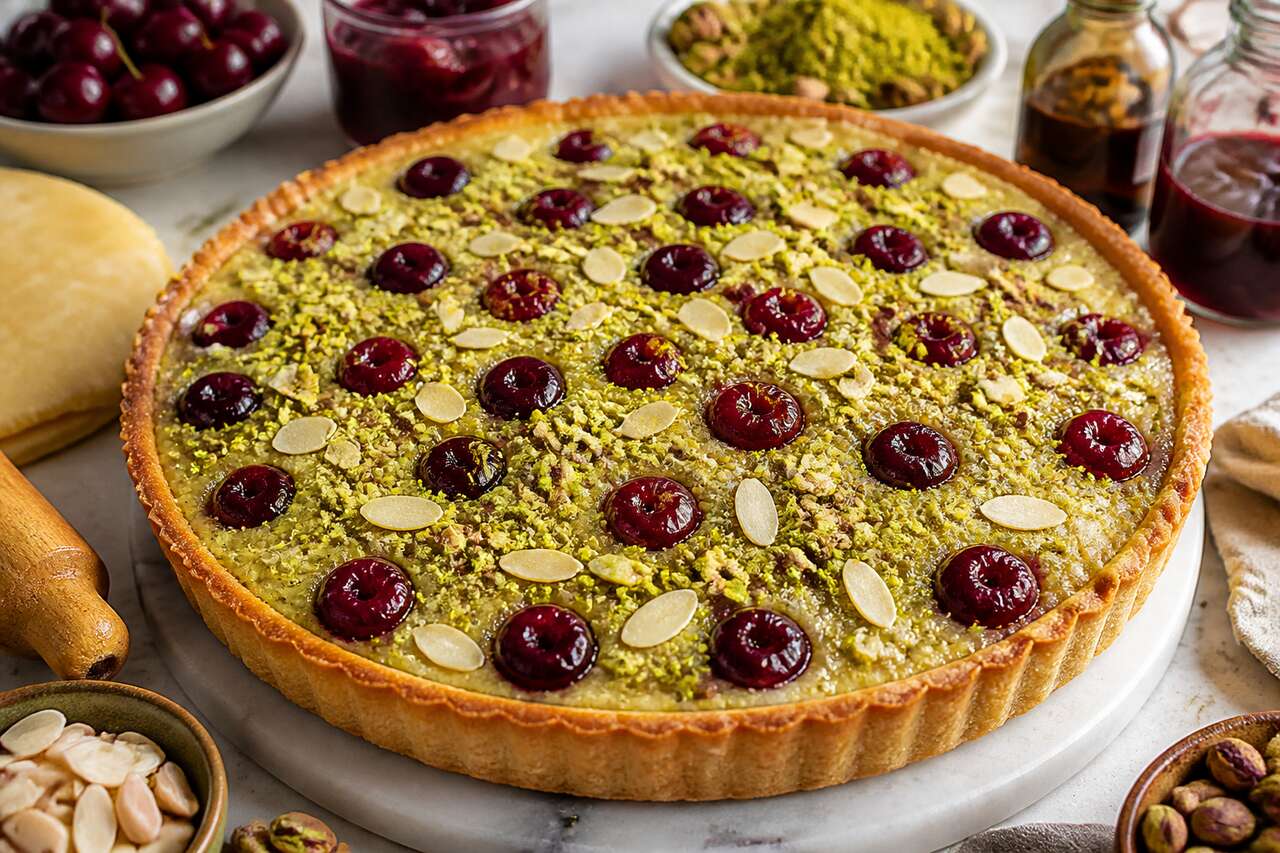 Tarte à la pistache et aux cerises : recette gourmande