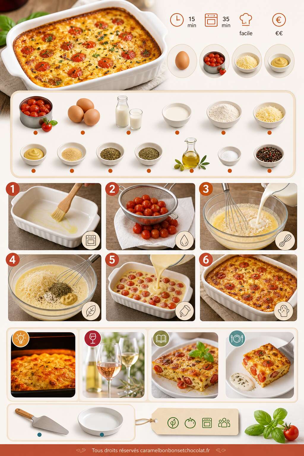 Fiche recette Clafoutis aux tomates cerises : recette savoureuse