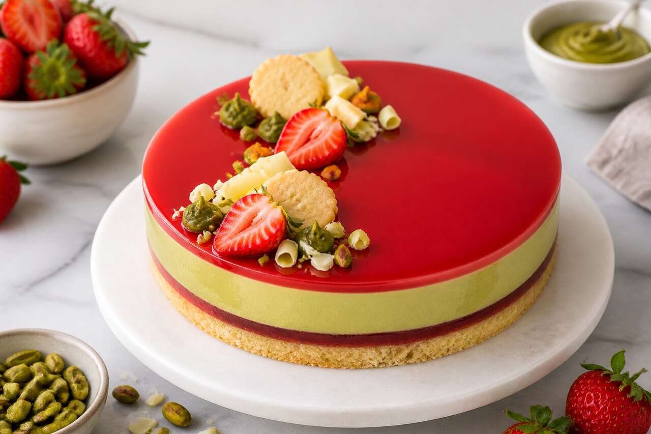 Recette d'entremets fraises et pistache