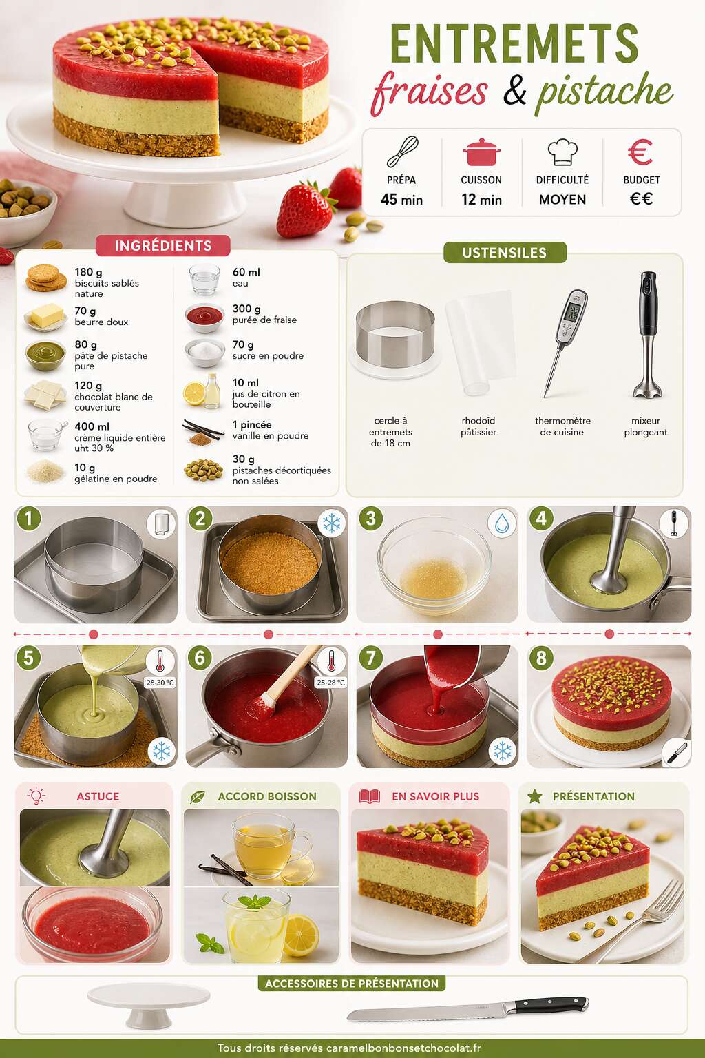 Fiche recette Recette d'entremets fraises et pistache Fiche recette Recette d'entremets fraises et pistache