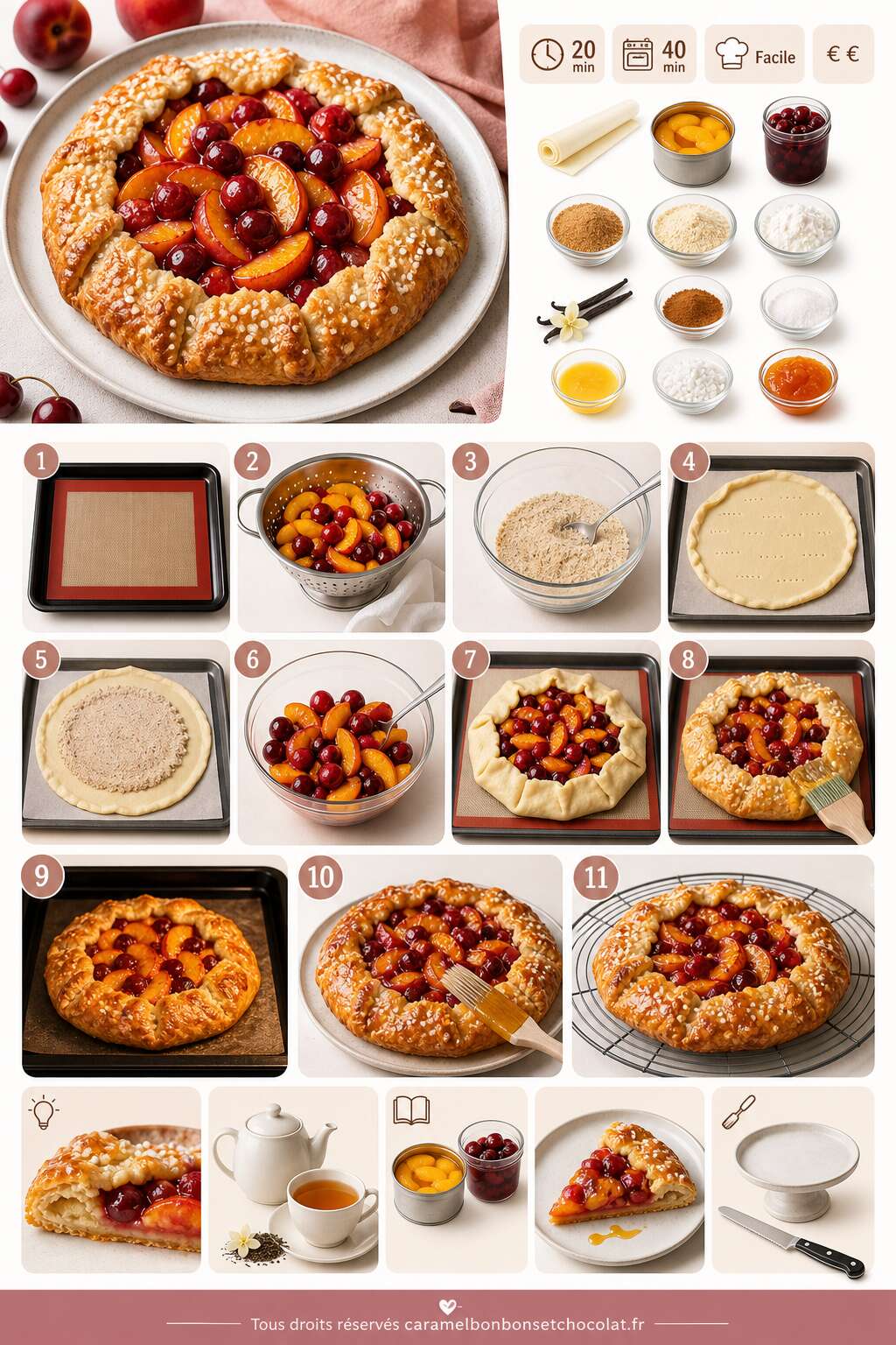 Fiche recette Tarte rustique aux nectarines et cerises : la recette facile