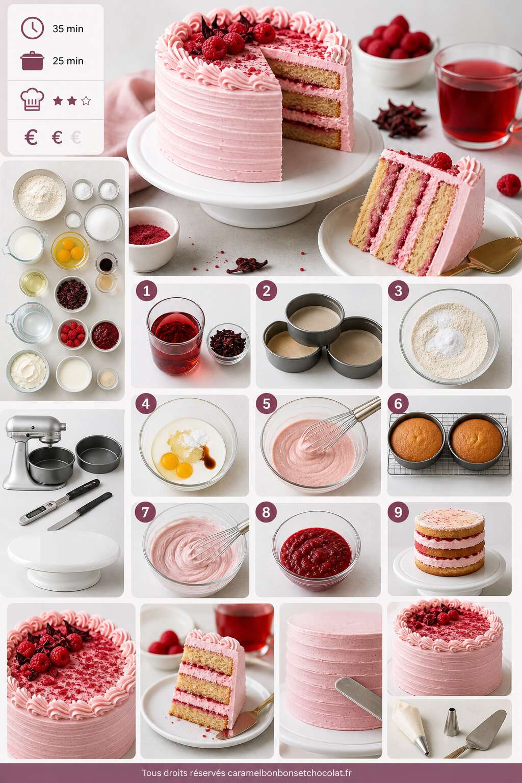 Fiche recette Recette du layer cake hibiscus et framboises