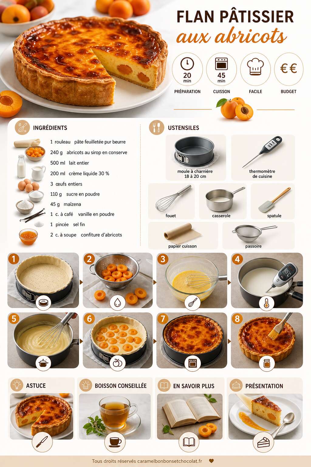 Fiche recette Flan pâtissier aux abricots : recette gourmande et facile Fiche recette Flan pâtissier aux abricots : recette gourmande et facile