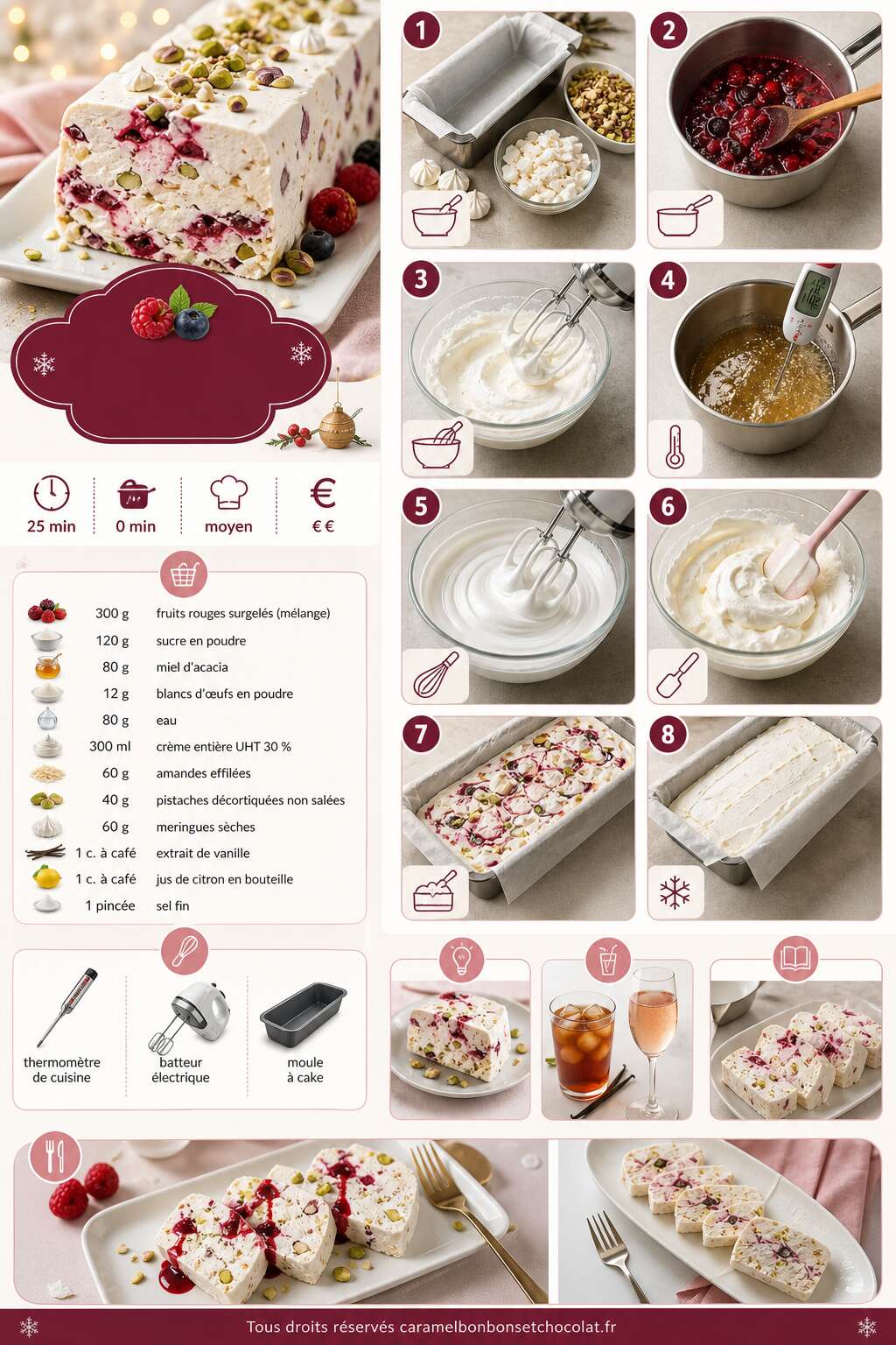 Fiche recette Nougat glacé aux fruits rouges : recette gourmande Fiche recette Nougat glacé aux fruits rouges : recette gourmande