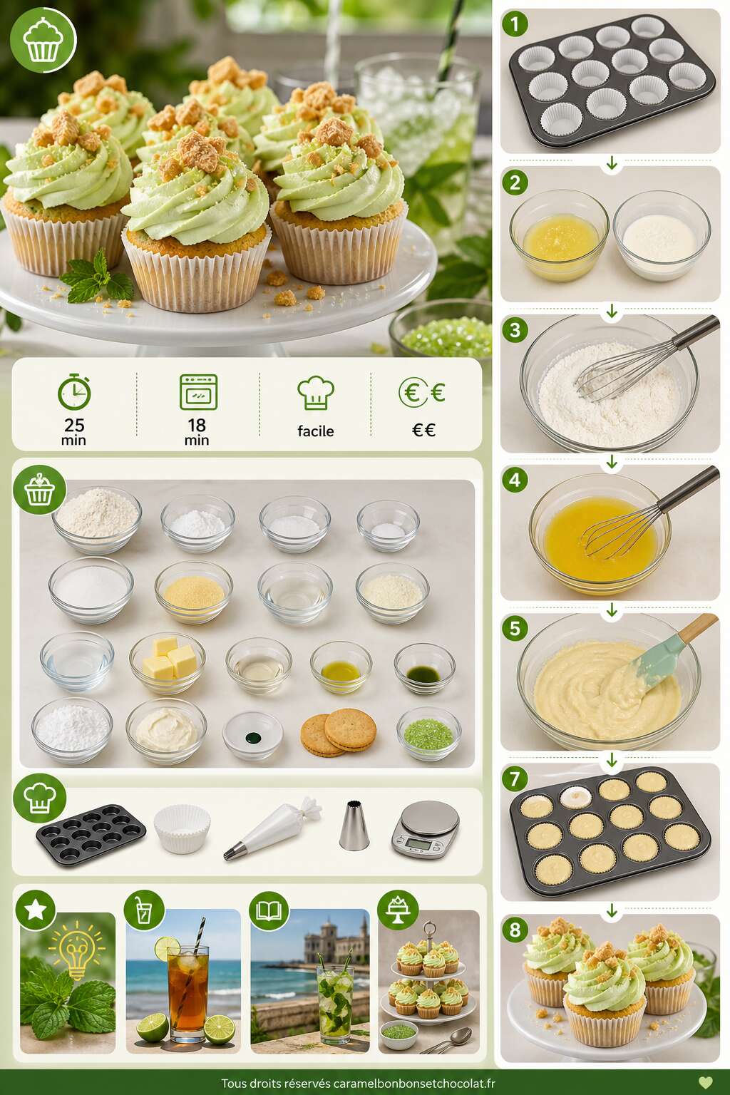 Fiche recette Recette cupcakes mojito : bouquet gourmand à déguster Fiche recette Recette cupcakes mojito : bouquet gourmand à déguster