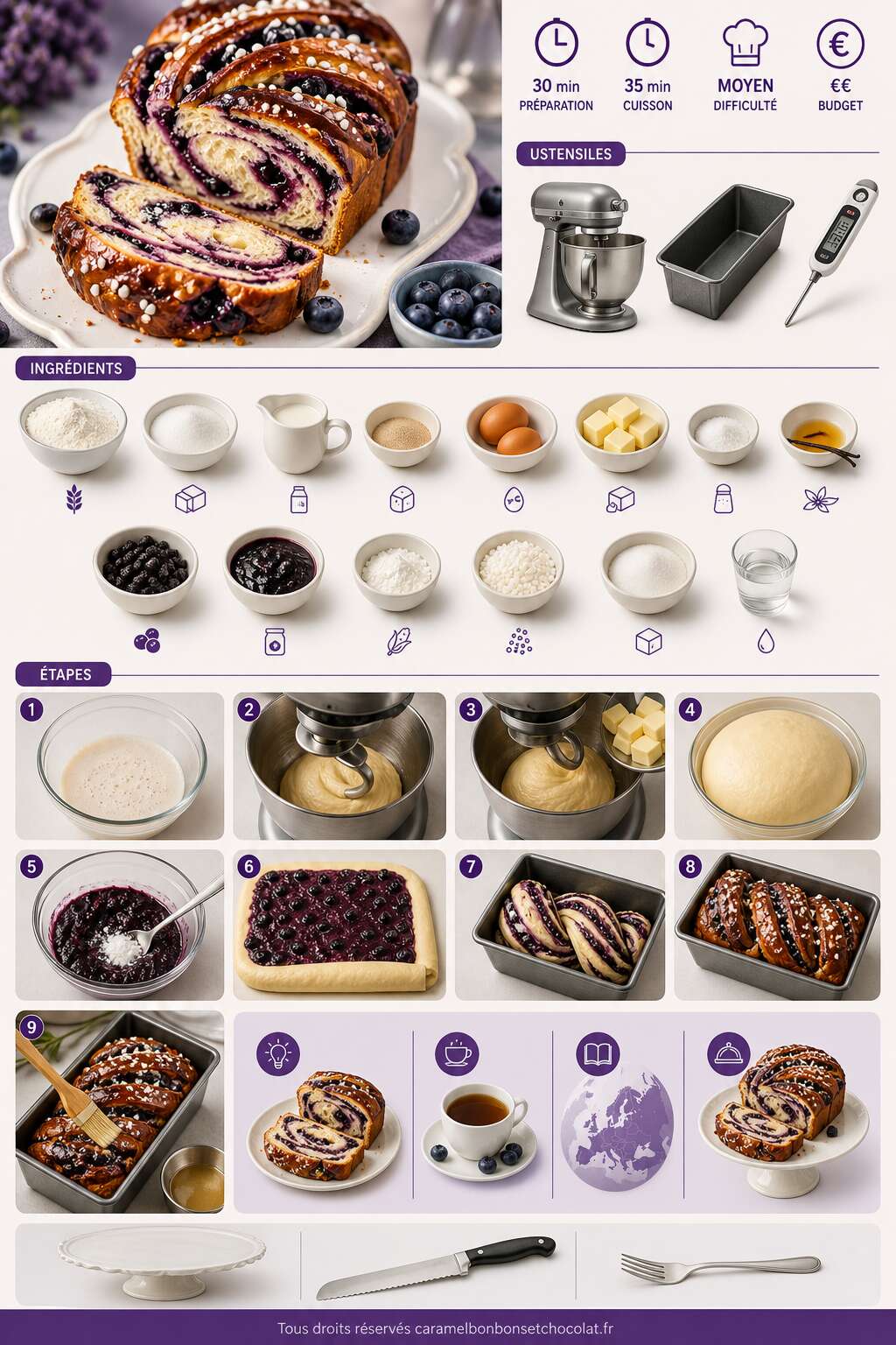 Fiche recette Babka aux myrtilles : recette de brioche extra-moelleuse Fiche recette Babka aux myrtilles : recette de brioche extra-moelleuse