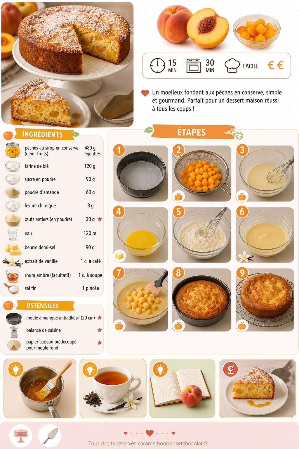 Fiche recette Recette du moelleux aux pêches fondant et gourmand Fiche recette Recette du moelleux aux pêches fondant et gourmand