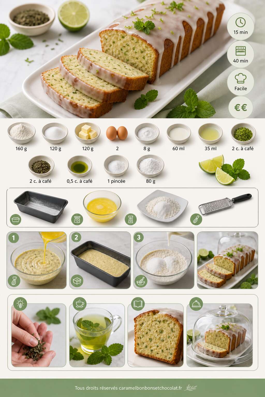 Fiche recette Recette du cake au citron vert et &agrave; la menthe